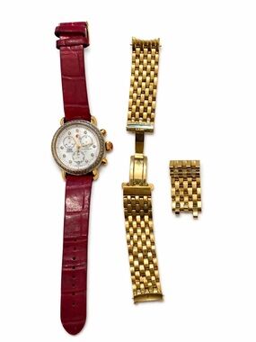 Michele CSX Gold-Tone Chronograph Watch w/Gold band & other Leather Straps